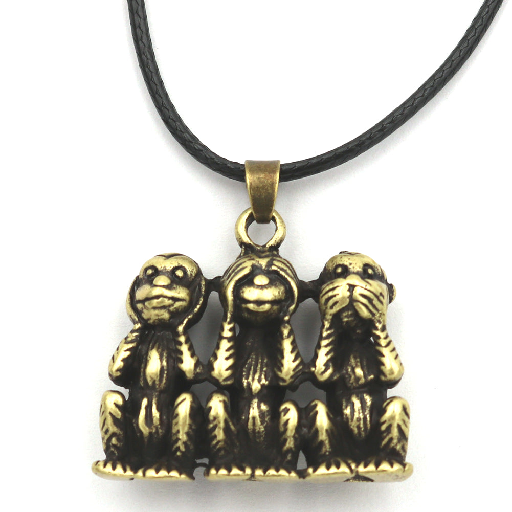 Monkey Wukong Trio Retro Metal Necklace from Planderful's Norse Legacy