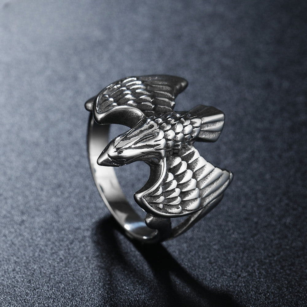 Vintage Winged Flying Eagle Titanium Steel Ring for Men