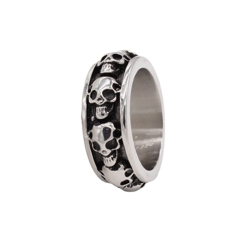 Halloween Beading Skeleton Head Titanium Steel Ring for Men