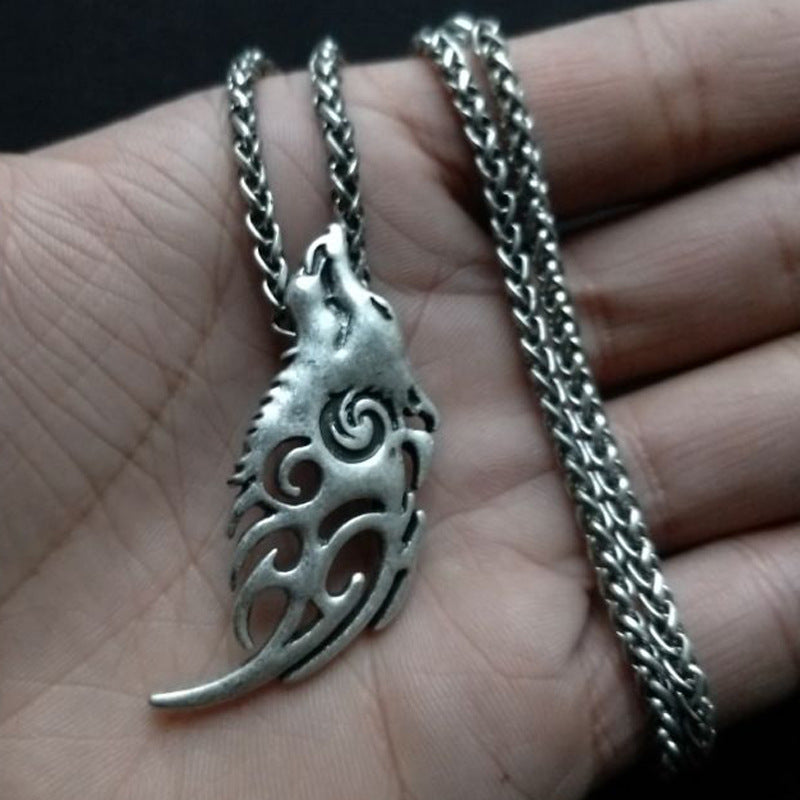 Norse Legacy Howling Wolf Fish Pendant Necklace - Men's Viking Werewolf Celtic Jewelry