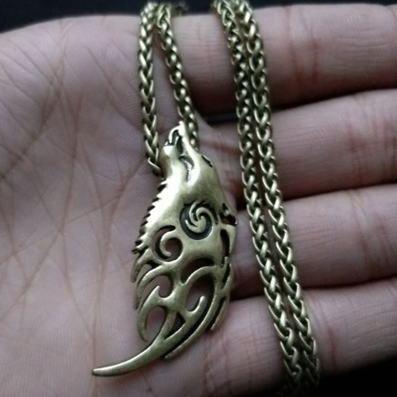 Norse Legacy Howling Wolf Fish Pendant Necklace - Men's Viking Werewolf Celtic Jewelry