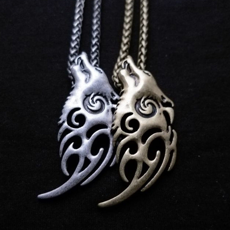 Norse Legacy Howling Wolf Fish Pendant Necklace - Men's Viking Werewolf Celtic Jewelry