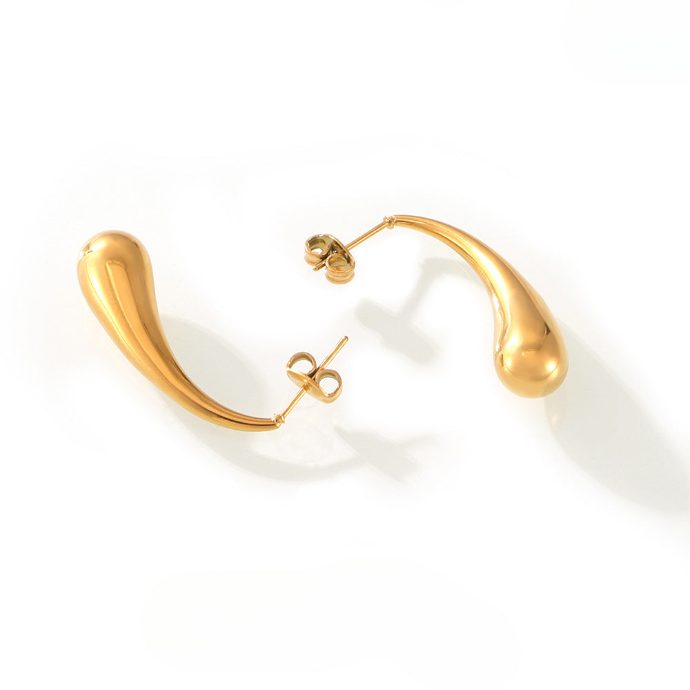 Elegant Titanium Gold-Plated Drop Earrings with Striped Design