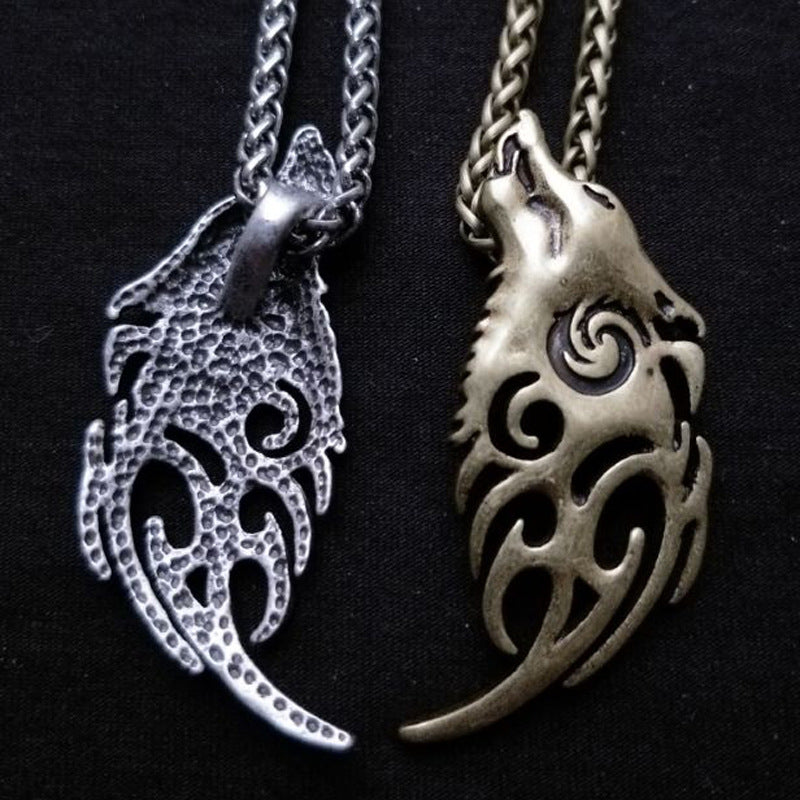 Norse Legacy Howling Wolf Fish Pendant Necklace - Men's Viking Werewolf Celtic Jewelry