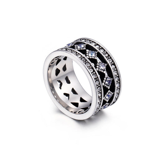 Men's Stainless Steel White Zircon Casting Ring - European and American Style Jewelry