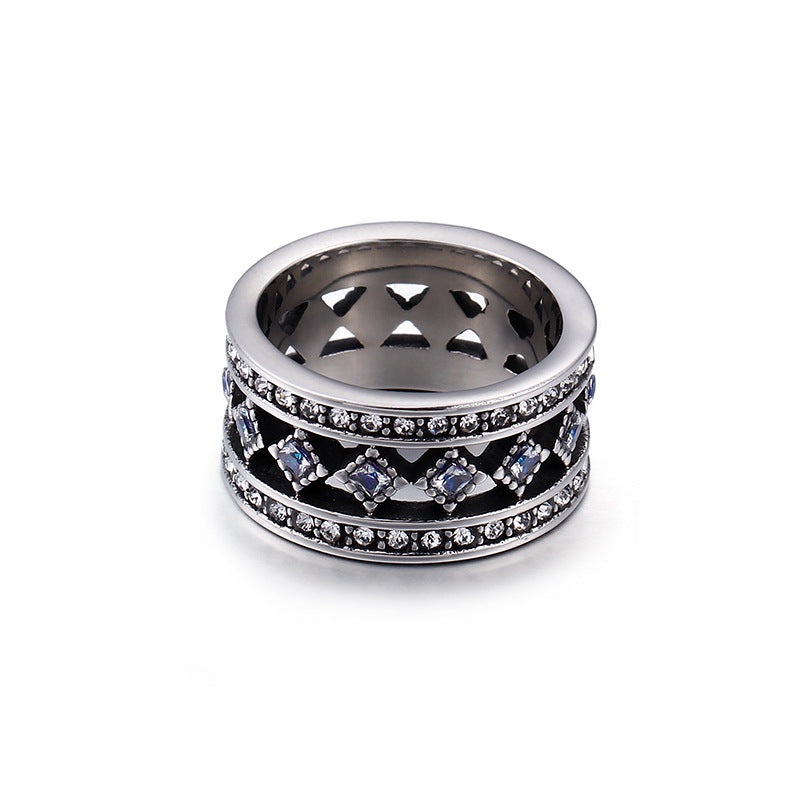 Men's Stainless Steel White Zircon Casting Ring - European and American Style Jewelry