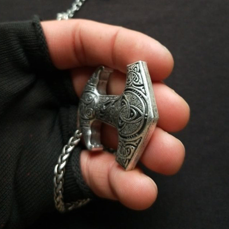 Raven King Necklace: Authentic Norse Men's Jewelry, Hammer of Thor Pendant