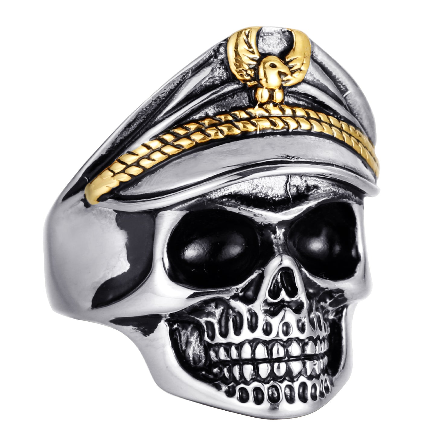 Titanium Steel Vintage Punk Double Eagle Skull Officer Ring for Men - Unique Undead Legion Style