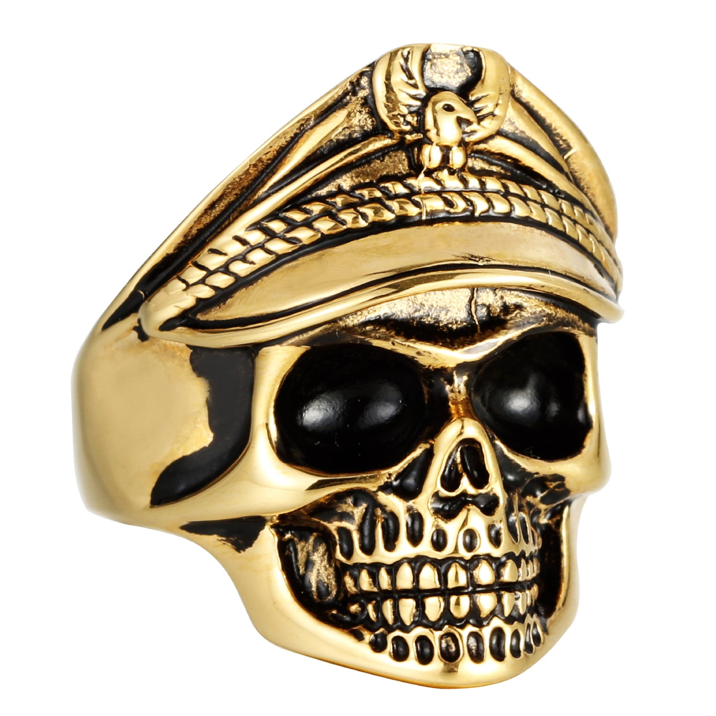 Titanium Steel Vintage Punk Double Eagle Skull Officer Ring for Men - Unique Undead Legion Style