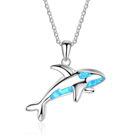 Dolphin Blue Opal Sterling Silver Necklace