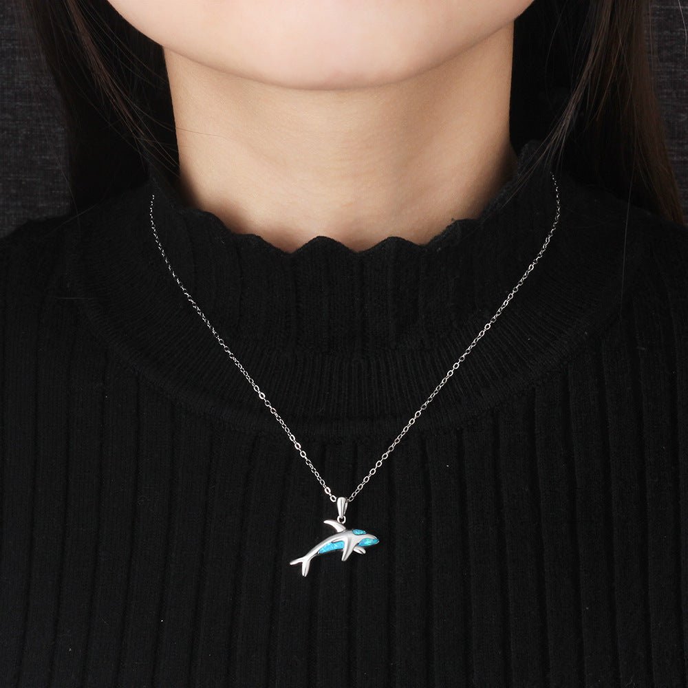 Dolphin Blue Opal Sterling Silver Necklace