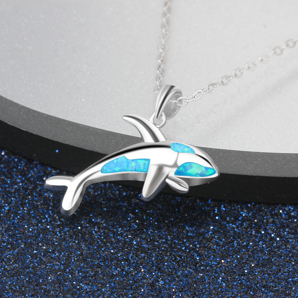 Dolphin Blue Opal Sterling Silver Necklace