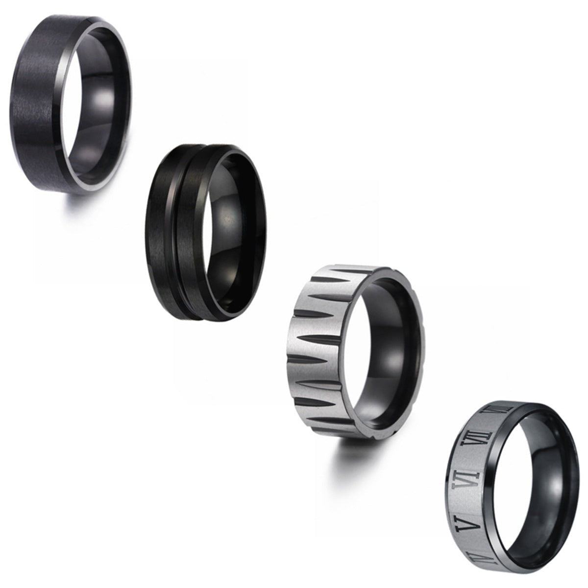 Xiyin's Men's Titanium Steel Ring Set - Classic Design, US Size 7-12