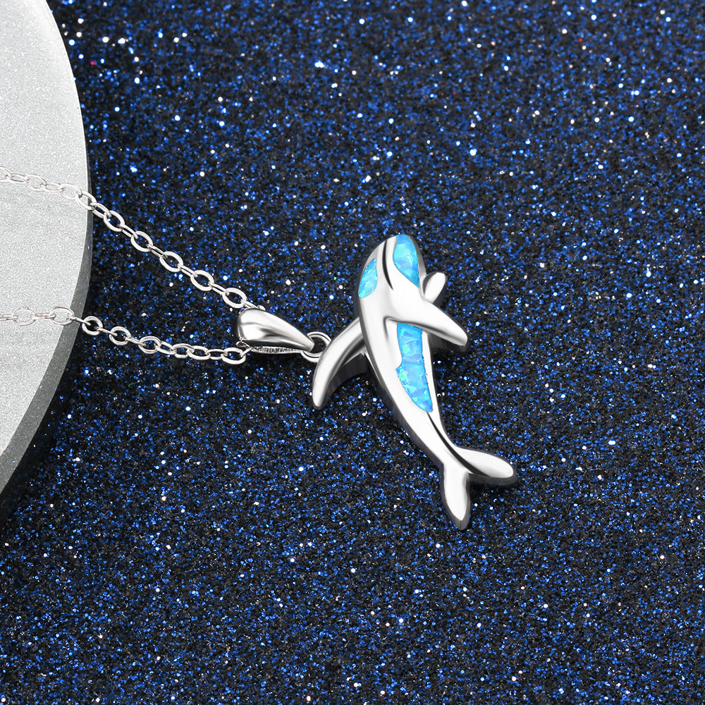 Dolphin Blue Opal Sterling Silver Necklace