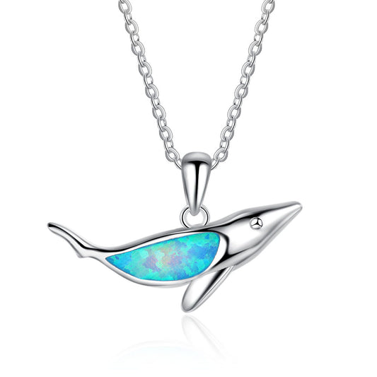 Ocean Whale Blue Opal Sterling Silver Necklace