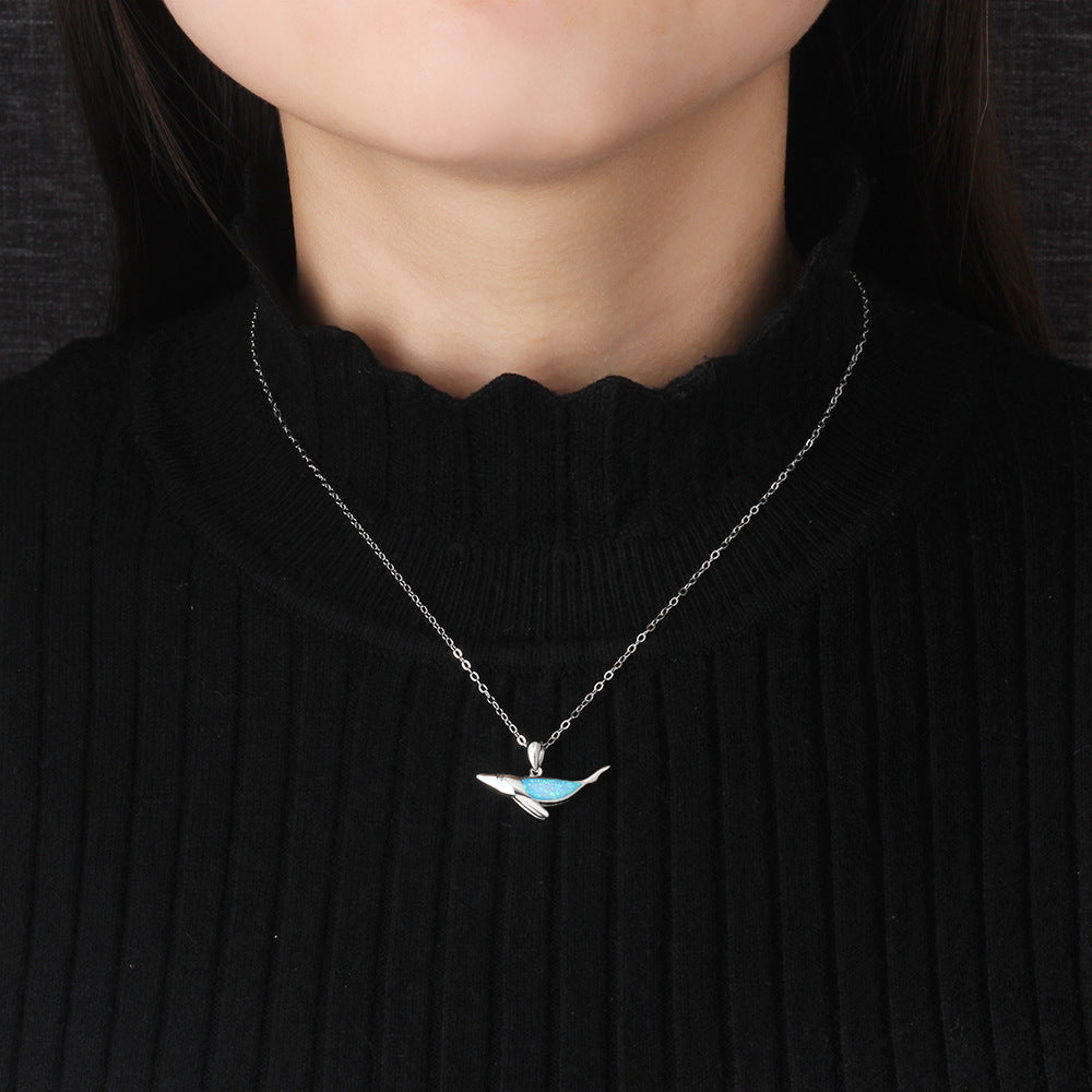 Ocean Whale Blue Opal Sterling Silver Necklace