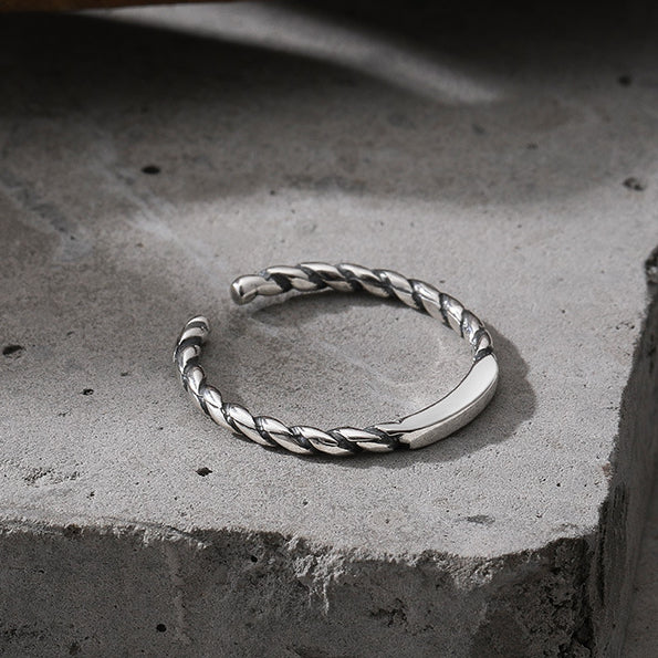 Polished Bar Spiral Opening Sterling Silver Ring