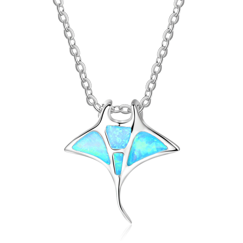 Blue Opal Ocean Devil Fish Sterling Silver Necklace