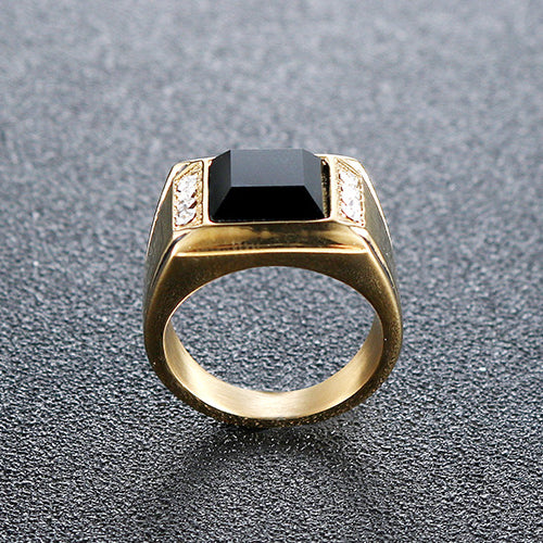 Punk-Inspired Black Zircon Stainless Steel Ring for Men - European and American Fashion Statement