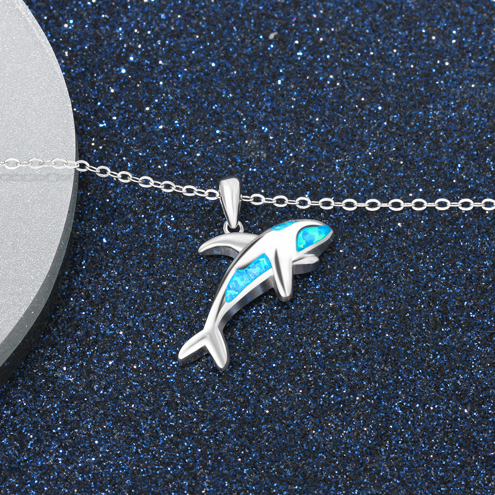 Dolphin Blue Opal Sterling Silver Necklace