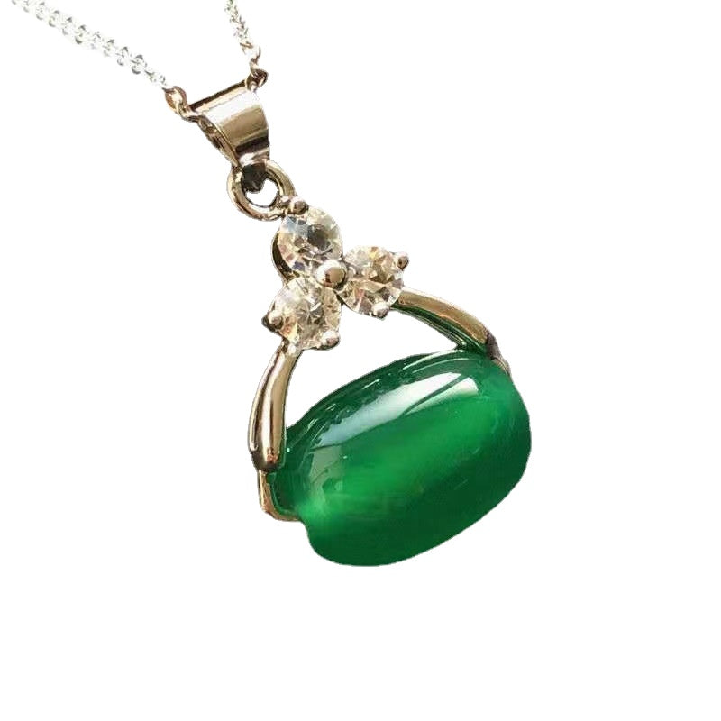 Green Chalcedony Bead Sterling Silver Pendant