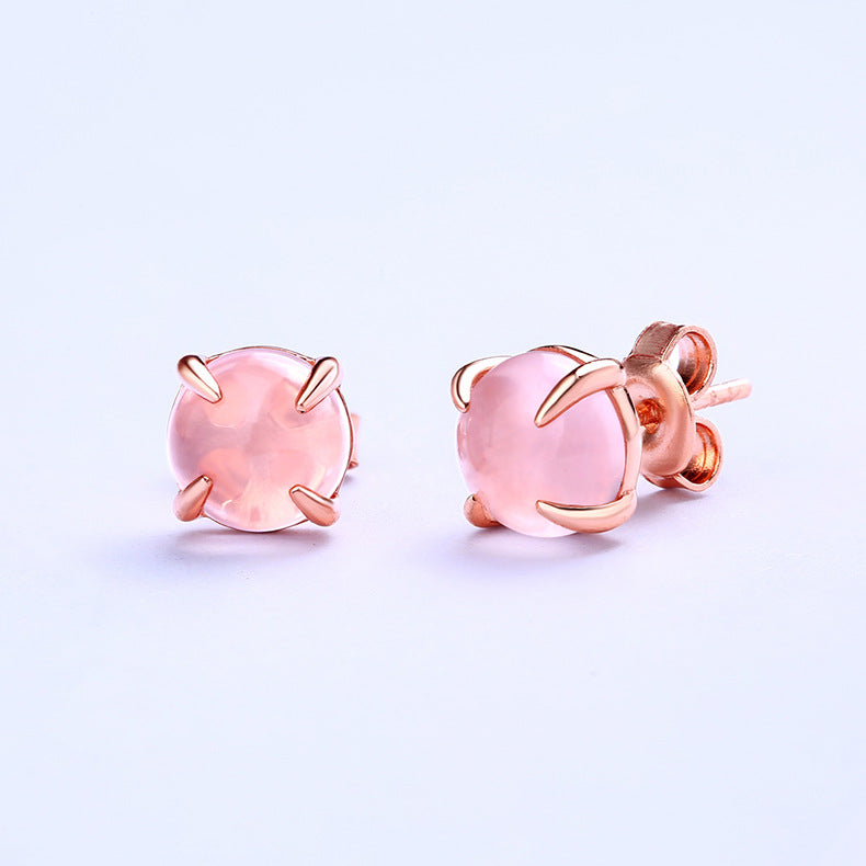 Solitaire Round Shape Pink Crystal Silver Stud Earrings