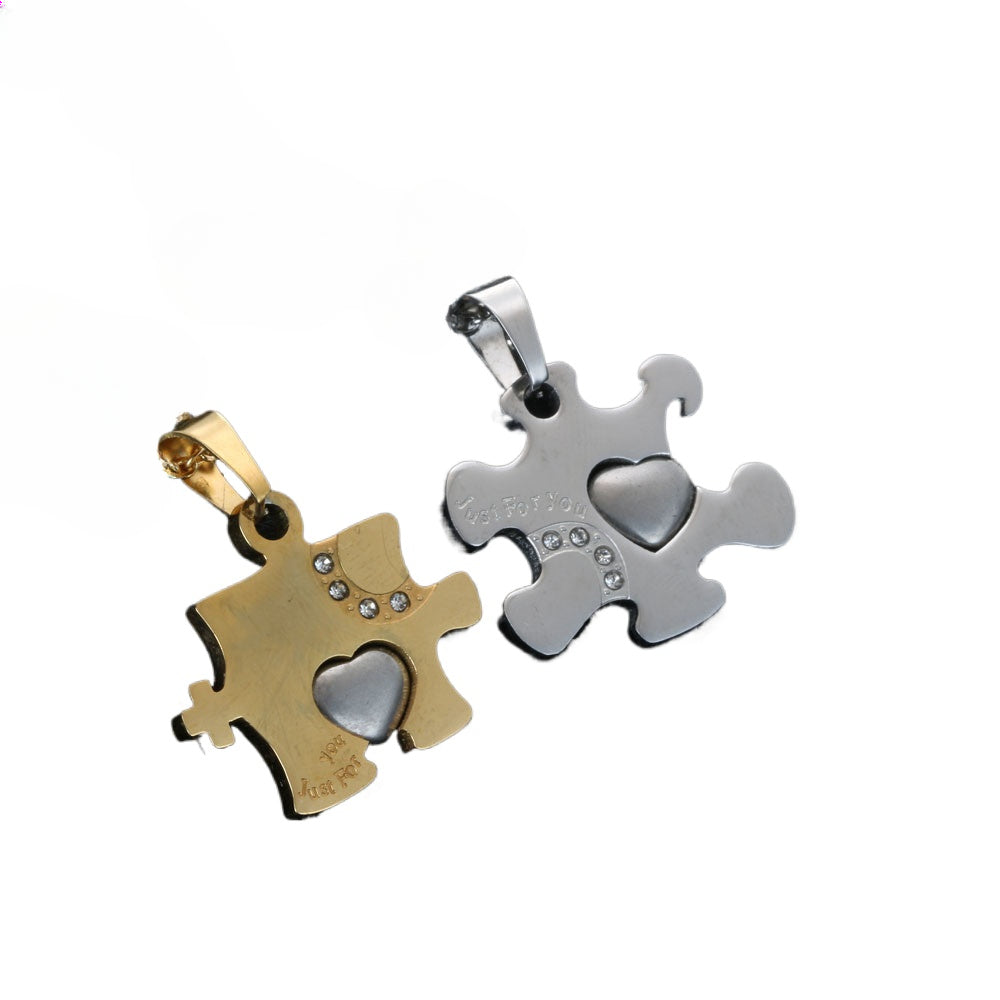 Couples' Elegant Titanium Steel Letter Splicing Pendants with Zircon Accents - Perfect Gift Set for Him and Her