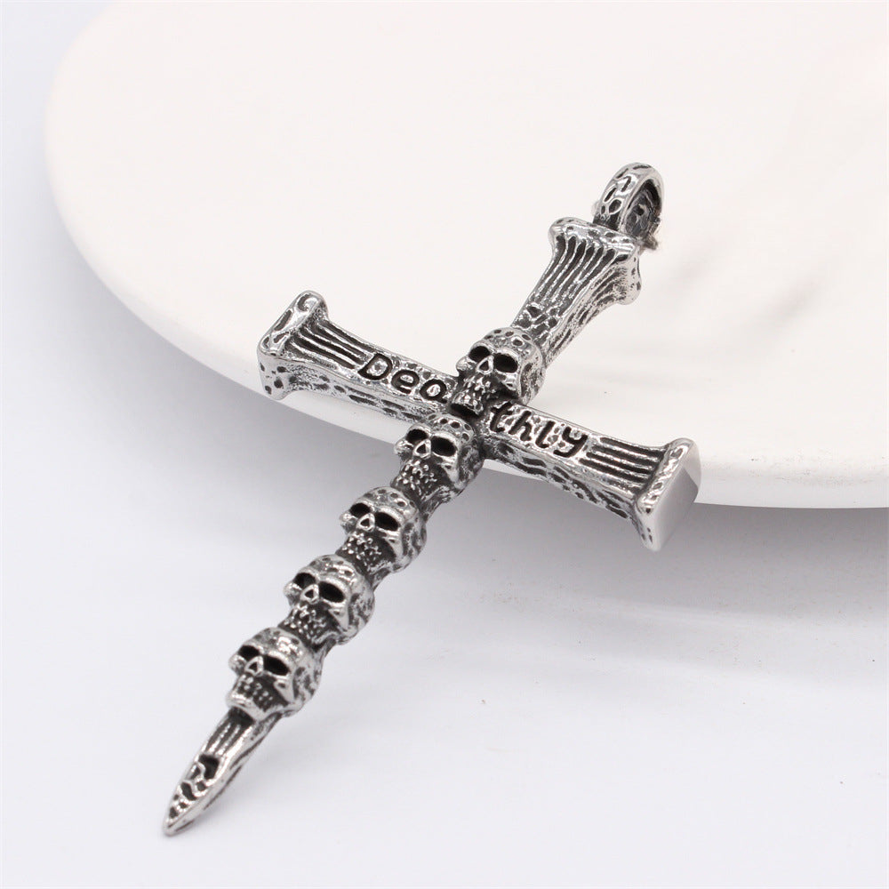 Halloween Cross Skull Deathly Titanium Steel Pendant for Men