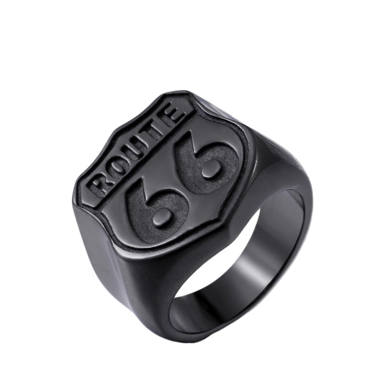 Retro No. 66 Men's Titanium Steel Ring - Wholesale Personality Jewelry for Europe and USA