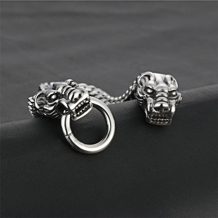 Titanium Steel Leopard Beast Bracelet for Men - Trendy Punk Style with Rugged Aesthetic