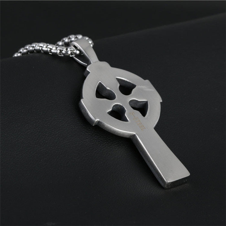 Titanium Steel Retro Celtic Cross Pendant Necklace for Trendy Men and Women