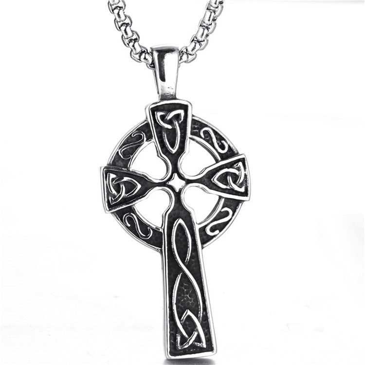 Titanium Steel Retro Celtic Cross Pendant Necklace for Trendy Men and Women