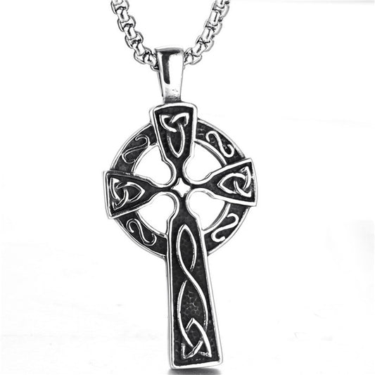 Titanium Steel Retro Celtic Cross Pendant Necklace for Trendy Men and Women