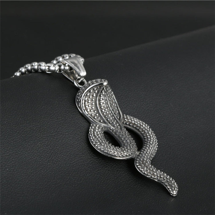 Trendy Cobra Pendant Necklace in Titanium Steel for Men and Women - Retro Exaggerated Zodiac Snake Design