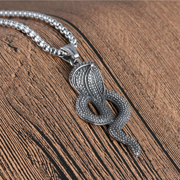 Trendy Cobra Pendant Necklace in Titanium Steel for Men and Women - Retro Exaggerated Zodiac Snake Design