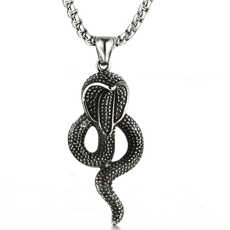 Trendy Cobra Pendant Necklace in Titanium Steel for Men and Women - Retro Exaggerated Zodiac Snake Design