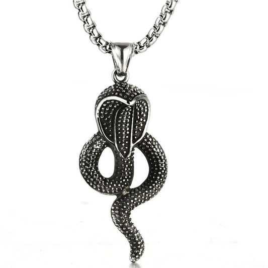 Trendy Cobra Pendant Necklace in Titanium Steel for Men and Women - Retro Exaggerated Zodiac Snake Design