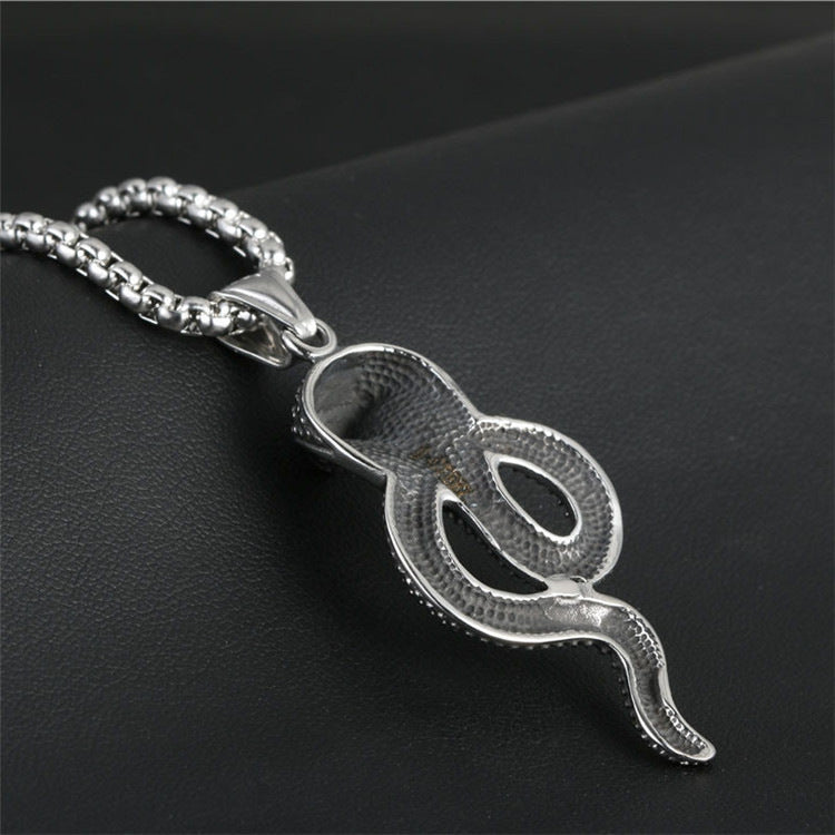 Trendy Cobra Pendant Necklace in Titanium Steel for Men and Women - Retro Exaggerated Zodiac Snake Design