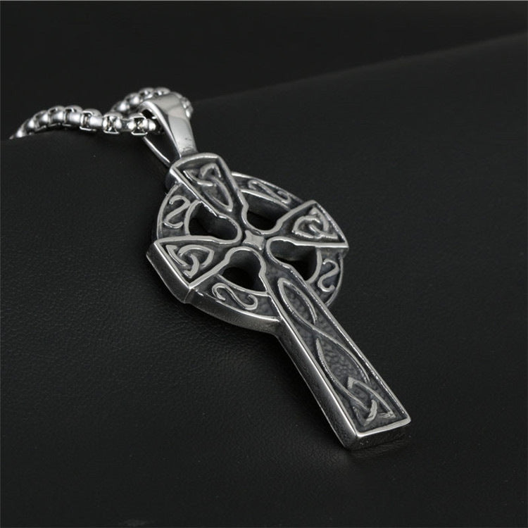 Titanium Steel Retro Celtic Cross Pendant Necklace for Trendy Men and Women