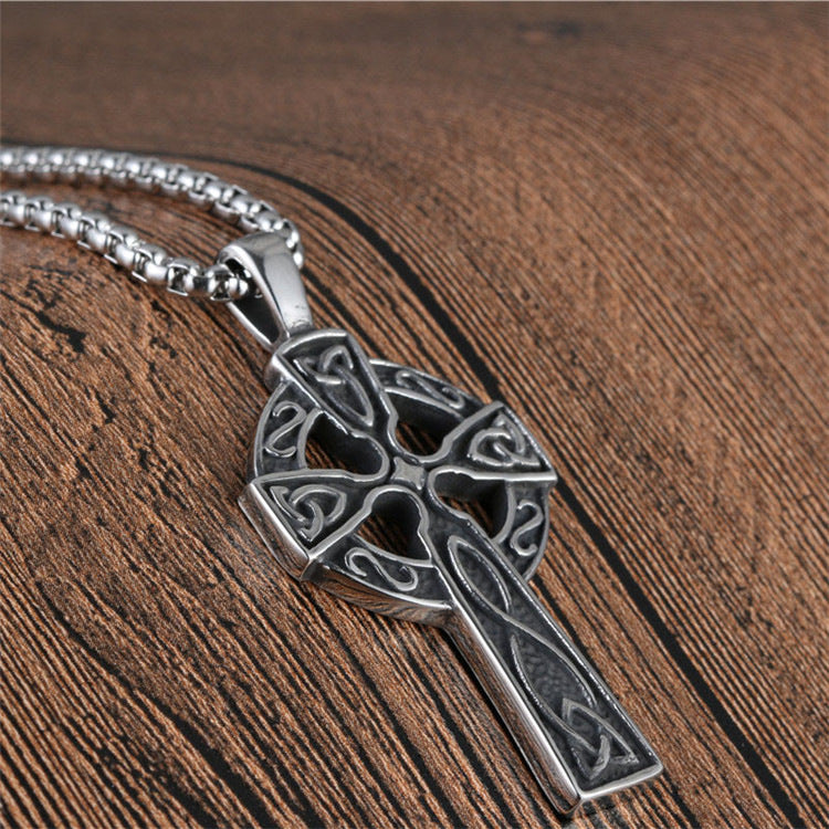 Titanium Steel Retro Celtic Cross Pendant Necklace for Trendy Men and Women