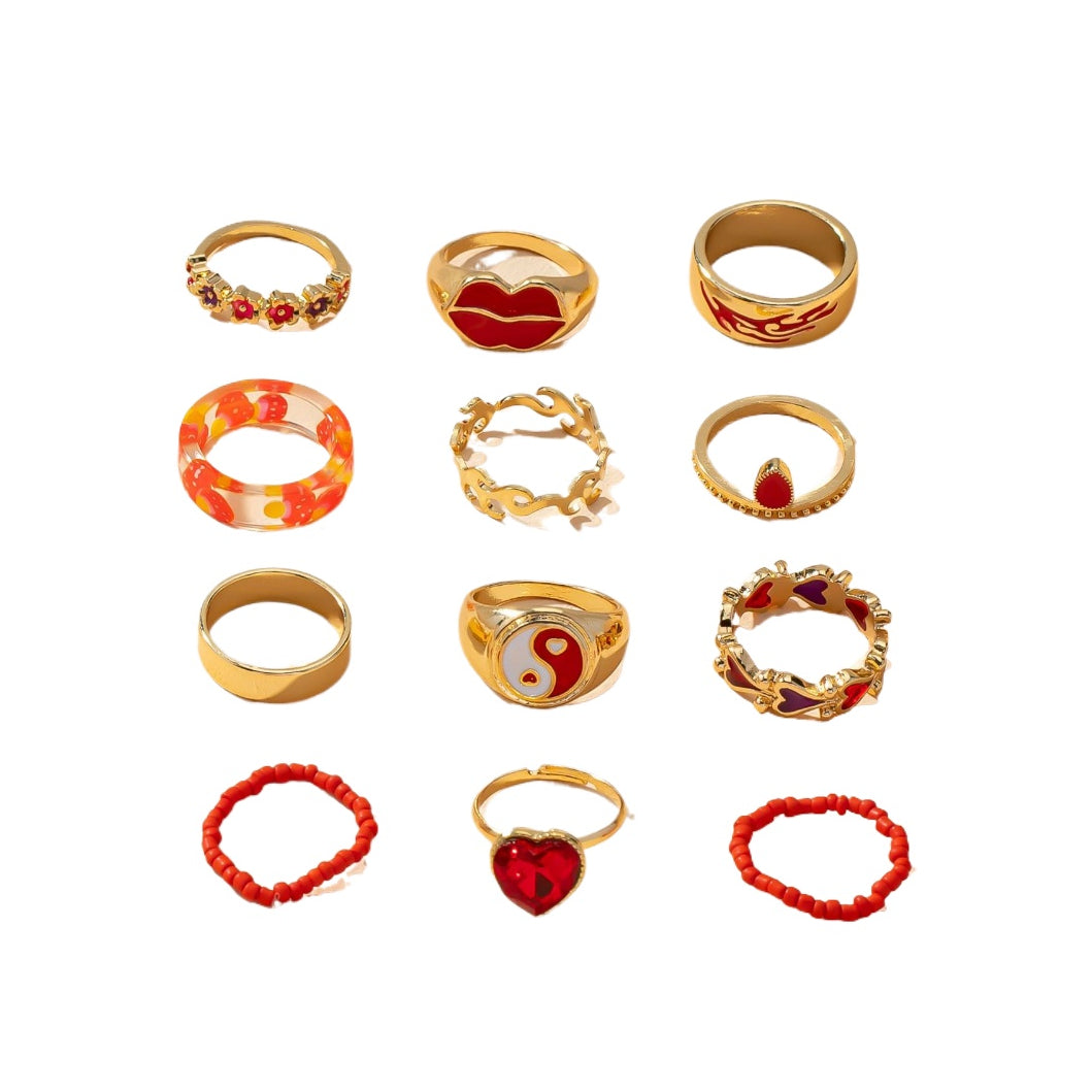 European and American Fusion Jewelry Set with 12 Love Glaze Rings - Cross-Border Charm