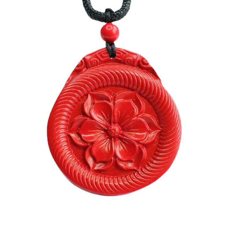 Enchanting Red Sand Lotus Cinnabar Flower Pendant