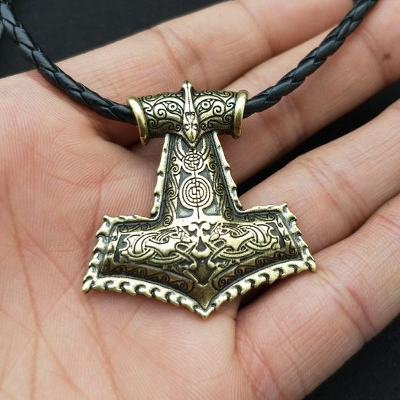 Thunder God Hammer Rune Necklace with Crow Pendant - Norse Legacy Collection