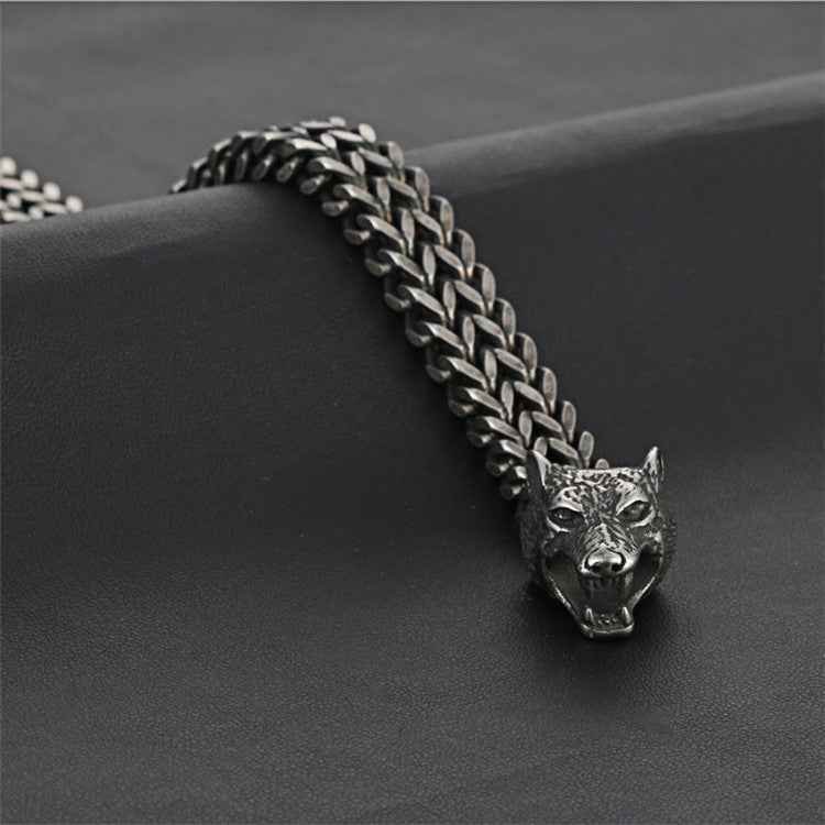 Titanium Steel Wolf Head Punk Bracelet for Men - Trendy Stainless Steel Accessory