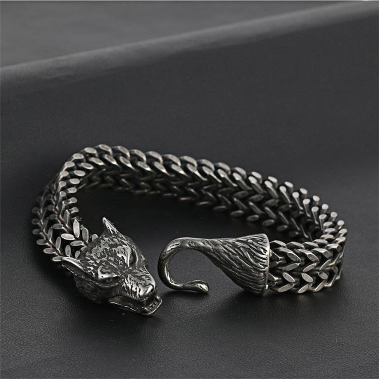 Titanium Steel Wolf Head Punk Bracelet for Men - Trendy Stainless Steel Accessory