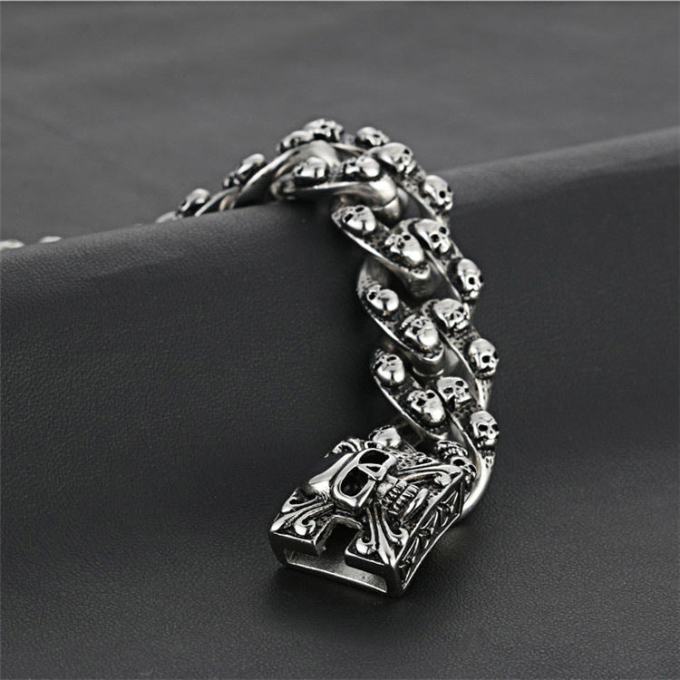 Titanium Steel Punk Skull Bracelet for Men – Bold and Edgy Fashion Statement