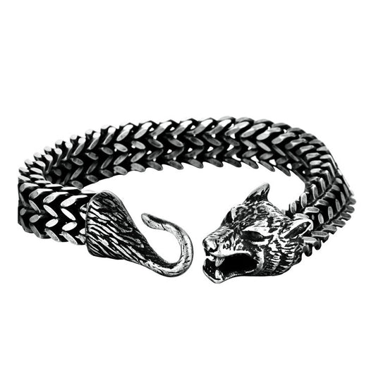 Titanium Steel Wolf Head Punk Bracelet for Men - Trendy Stainless Steel Accessory