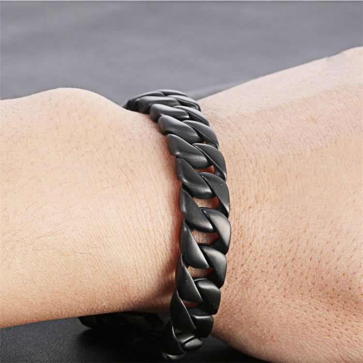 Titanium Steel Plated Black Punk Bracelet for Men - Trendy Rough Design