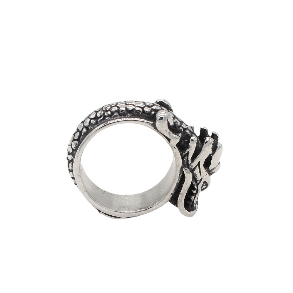 Retro Dragon Head Titanium Steel Ring for Men