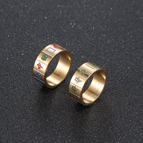 Hipster Men's Titanium Steel Mahjong Ring - Korean Style Personality Design, Size 6-9